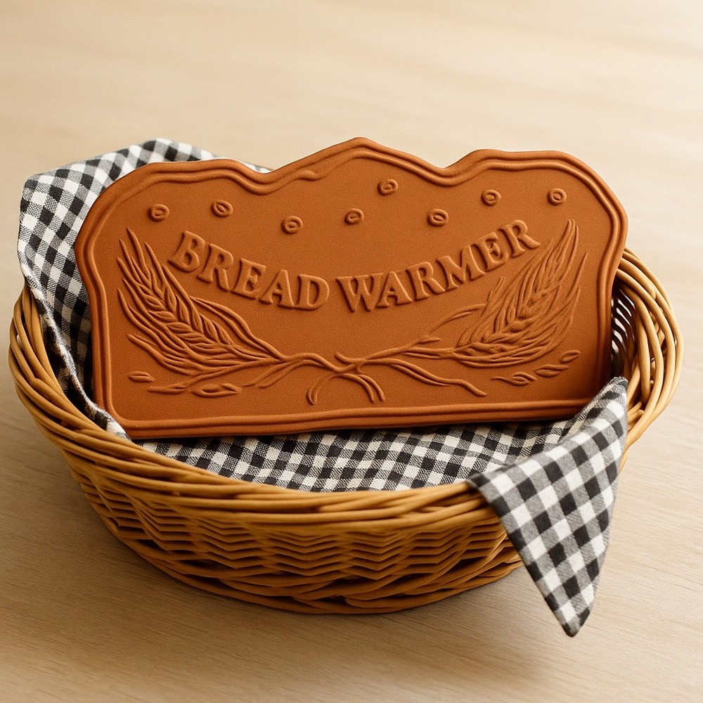 Terracotta Bread Warmer‎ Tile Loaf Shape Wheat Design Basket Insert Farmhouse